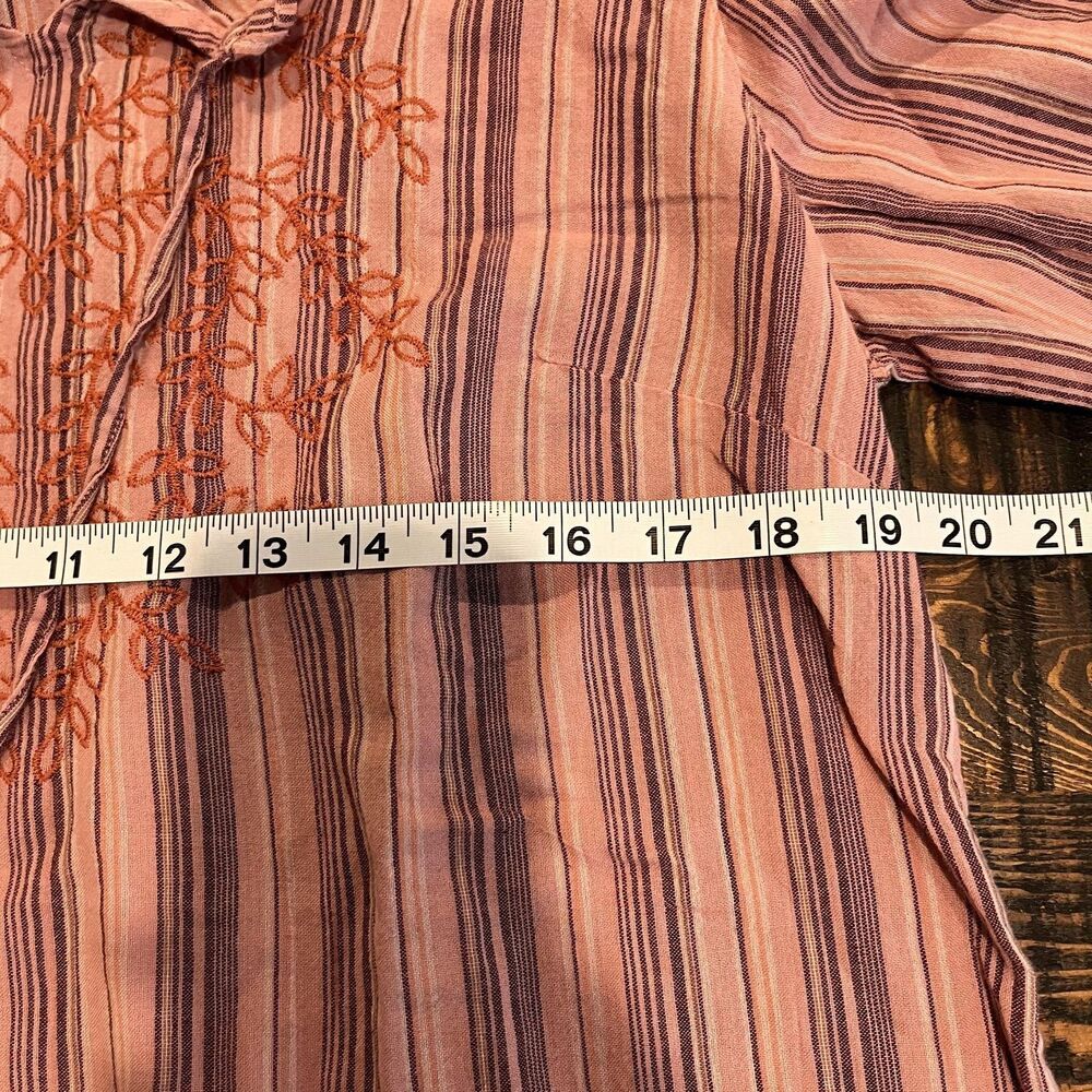 LOGO Lori Goldstein Shirt Womens Small Pink Striped Embroidered Boho Tunic Top​ - Picture 6 of 7